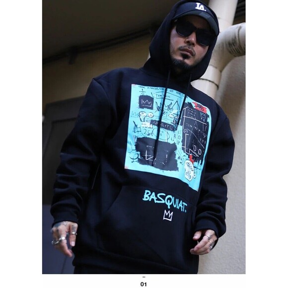 Reason Basquiat Hoodie Men's Black Teal Blue Equals Pi Graphic Print - Picture 4 of 4